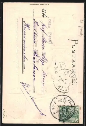 Passepartout-Lithographie Alt-Frankfurt, Goethehaus, Frankfurter Würstchen, Wappen