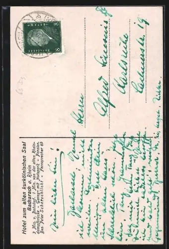 AK Bacharach a. Rhein, Hotel zum alten kurcölnischen Saal mit Strassenpartie