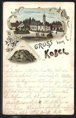 Lithographie Kobel, Strassenpartie an der Wallfahrtskirche