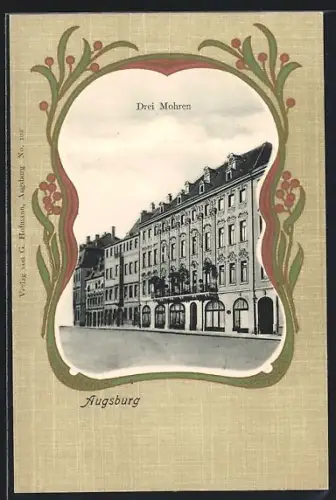 Lithographie Augsburg, Hotel Drei Mohren, Passepartout