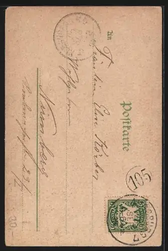 Lithographie Alt-Augsburg, Strassenpartie mit Gebäudeansicht