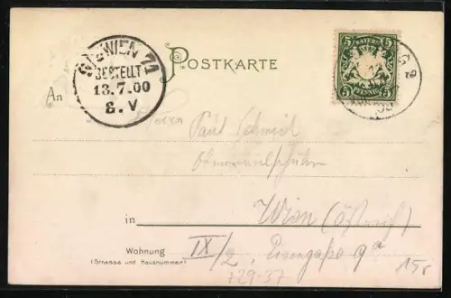 Passepartout-Lithographie Augsburg, Theater mit Strassenpartie, Wappen