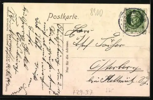 Passepartout-Lithographie Augsburg, Herkulesbrunnen, Krieger mit Fahne, Wappen und Löwen