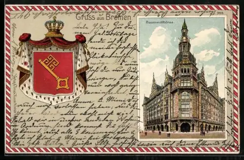 Passepartout-Lithographie Bremen, Baumwollbörse, Wappen