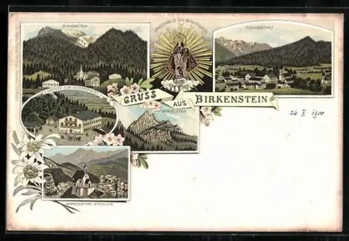 Lithographie Birkenstein, Gasthof zum Schoberwirt, Wendelstein Kirchlein, Fischbachau