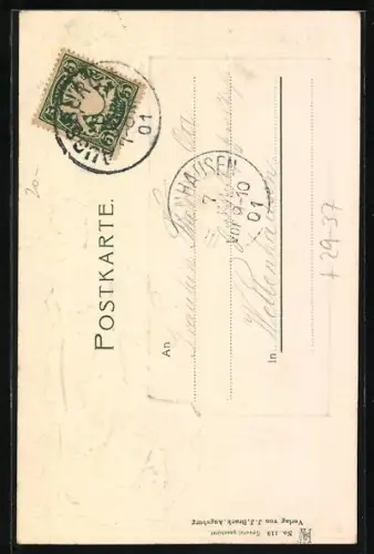 Passepartout-Lithographie Augsburg, Rathaus und Perlachthurm, Wappen