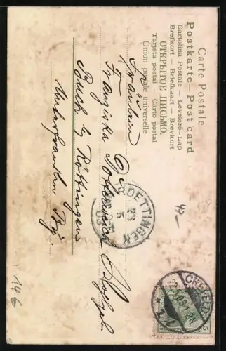 Lithographie Krefeld, Neubau der gewerblichen Schulen, Vergissmeinnicht, Passepartout