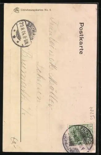 Lithographie Lenzkirch, Kriegerdenkmal, Sommerliche Landschaft, Passepartout