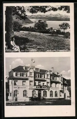 AK Ludwigshafen am Bodensee, Hotel Pension Löwen, Blick vom Guggenbiehl