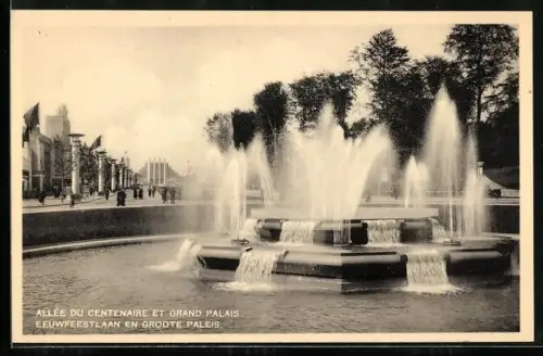 AK Bruxelles, L`Exposition 1935, Allée du Centenaire et Grand Palais Eeuwfeestlaan en groote Paleis