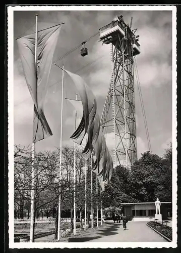 AK Zürich, Schweiz. Landes-Ausstellung 1939, Eingang Riesbach mit Seilbahnturm