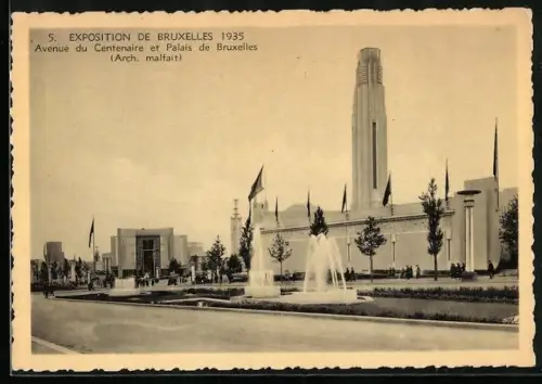 AK Bruxelles, Exposition 1935, Avenue du Centenaire et Palais de Bruxelles