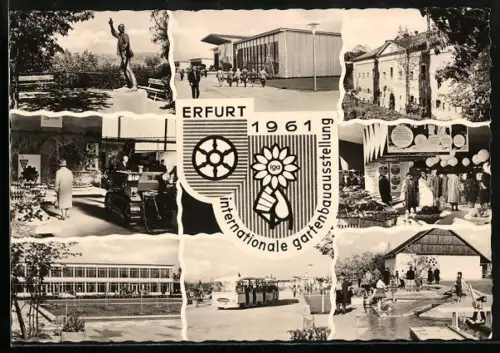 AK Erfurt, Internationale Gartenbau-Ausstellung 1961, Ausstellungshalle, Innenansicht, Bus
