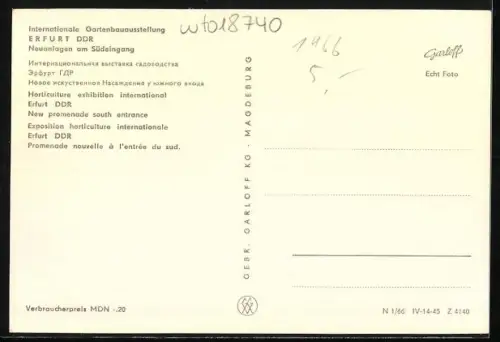 AK Erfurt, Internationale Gartenbauausstellung der DDR 1966, Neuanlagen am Südeingang