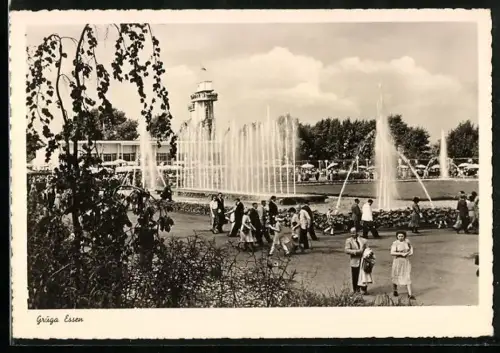 AK Essen, Gruga, Wasserspiele auf dem Ausstellungsgelände