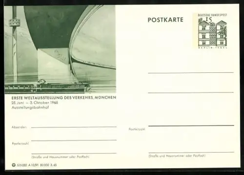AK München, Erste Weltausstellung des Verkehrs 1965, Ausstellungsbahnhof