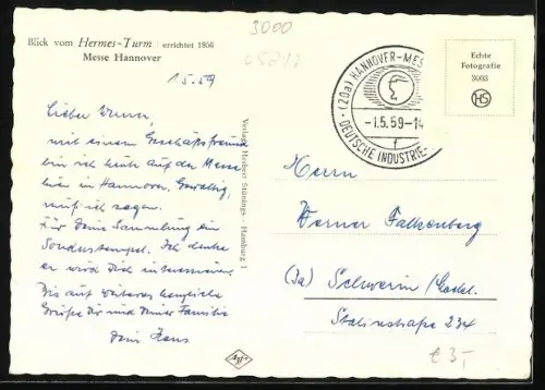 AK Hannover, Blick vom Hermes-Turm auf das Ausstellungsgelände