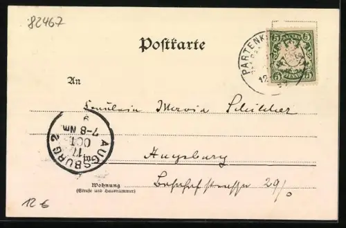 AK Garmisch, Flusspartie und Ort, Hirsche im Wald