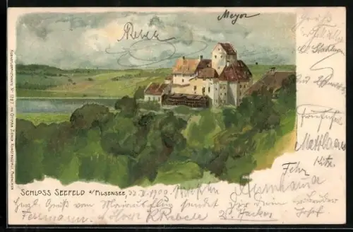 Lithographie Seefeld /Pilsensee, Schloss Seefeld