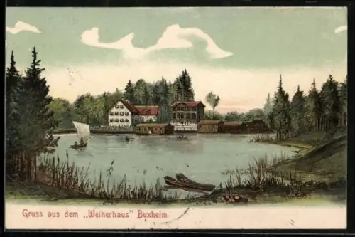 AK Buxheim /Memmingen, Gasthof Weiherhaus mit See