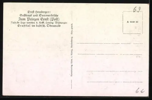 AK Ernsttal im badisch. Odenwald, Gasthaus Zum Prinzen Ernst E. Hemberger, Talansicht