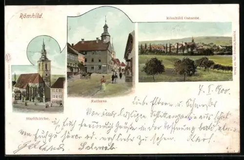 AK Römhild, Stadtkirche, Rathaus, Ort-Ostseite