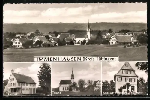 AK Immenhausen /Tübingen, Rathaus, Kirche, Geschäft Maier, Ortsansicht