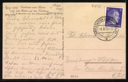 AK Bärental /Schwarzwald, Gasthaus zum Bären mit Blick auf den Feldberg