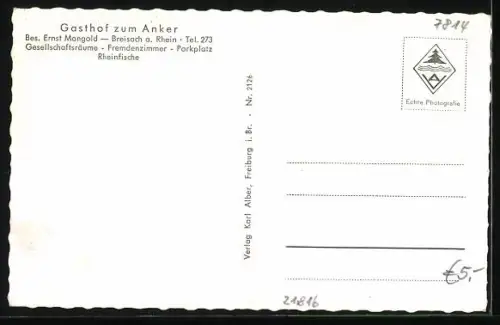 AK Breisach /Rhein, Gasthof zum Anker, Inh. Ernst Mangold, Gesellschaftsräume, Stadtansicht