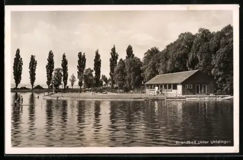 AK Unter Uhldingen, Strandbad vom Wasser aus