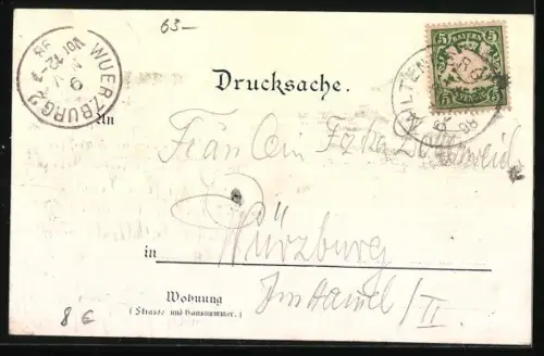 Lithographie Miltenberg, Aus dem Burghof