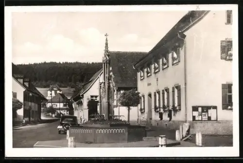 AK Immendingen, Partie beim Rathaus mit Denkmal