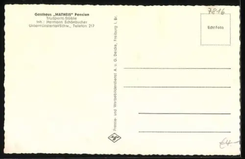 AK Untermünstertal /Schw., Gasthaus Matheis Pension, Trudperts-Stüble, Inh. Hermann Schönbucher