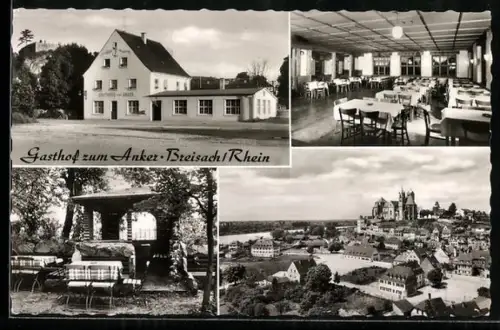 AK Breisach /Rhein, Gasthof zum Anker E. Mangold, Innenansicht, Terrasse, Ortsansicht