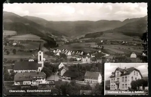 AK Oberwinden /Schwarzwald, Gasthaus u. Pension z. Bahnhof, Inh. Xaver Volk, Ortsansicht