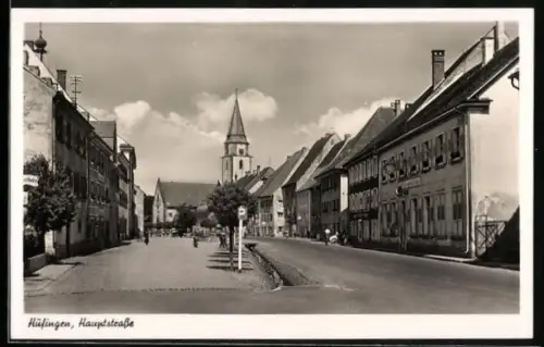 AK Hüfingen, Hauptstrasse mit Kirche
