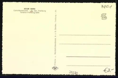 AK Au bei Freiburg, Café-Restaurant Adler Burg m. Garten