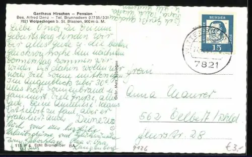 AK Wolpadingen /St. Blasien, Gasthaus Hirschen Pension, Panorama, Ortsansicht