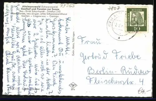 AK Altsimonswald /Schwarzwald, Gasthof und Pension zur Sonne, Ortsansicht