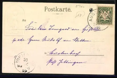 Präge-AK Augsburg, Michaelitag, Perlachturm, Turmmichele, Menschenmenge, St. Michael ersticht den Teufel