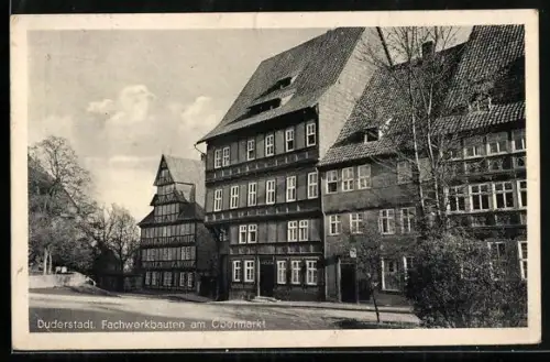AK Duderstadt, Fachwerkbauten am Obermarkt, Panorama