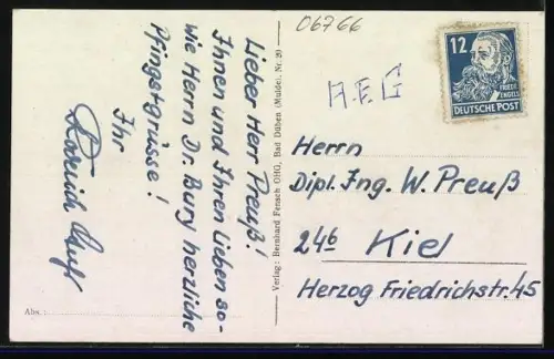 AK Bitterfeld, Ortsansicht mit Kirche und Denkmal