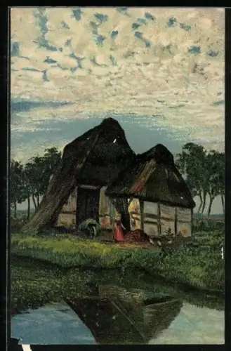 Künstler-AK Sophie Wencke: Alte Hütte im Moor, Worpswede