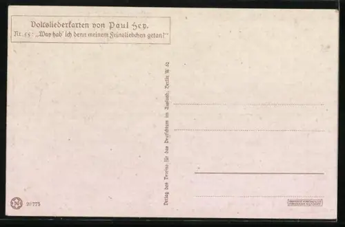 Künstler-AK P. Hey, Volksliederkarte Nr. 55: Was hab ich denn meinem Feinsliebchen.. - Verärgerte Frau