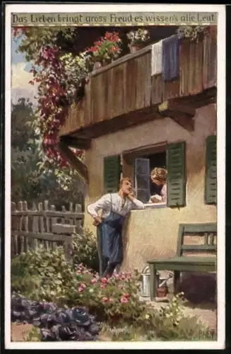 Künstler-AK P. Hey, Volksliederkarte Nr.: 75, Das Lieben bringt gross Freud, es wissen alle Leut