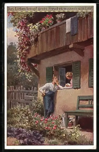 Künstler-AK P. Hey, Volksliederkarte Nr.: 75, Das Lieben bringt gross Freud, es wissen alle Leut
