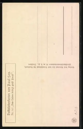 Künstler-AK P. Hey, Volksliederkarte Nr.: 75, Das Lieben bringt gross Freud, es wissen alle Leut