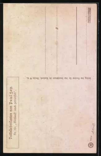 Künstler-AK P. Hey, Volksliederkarte Nr.70: Wohlauf! noch getrunken, Feiernde auf der Terrasse