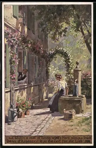 Künstler-AK P. Hey, Volksliederkarte Nr.: 48, Und blühen a mal die Rosen