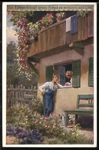 Künstler-AK P. Hey, Volksliederkarte Nr.: 75, Das Lieben bringt gross Freud, es wissen alle Leut